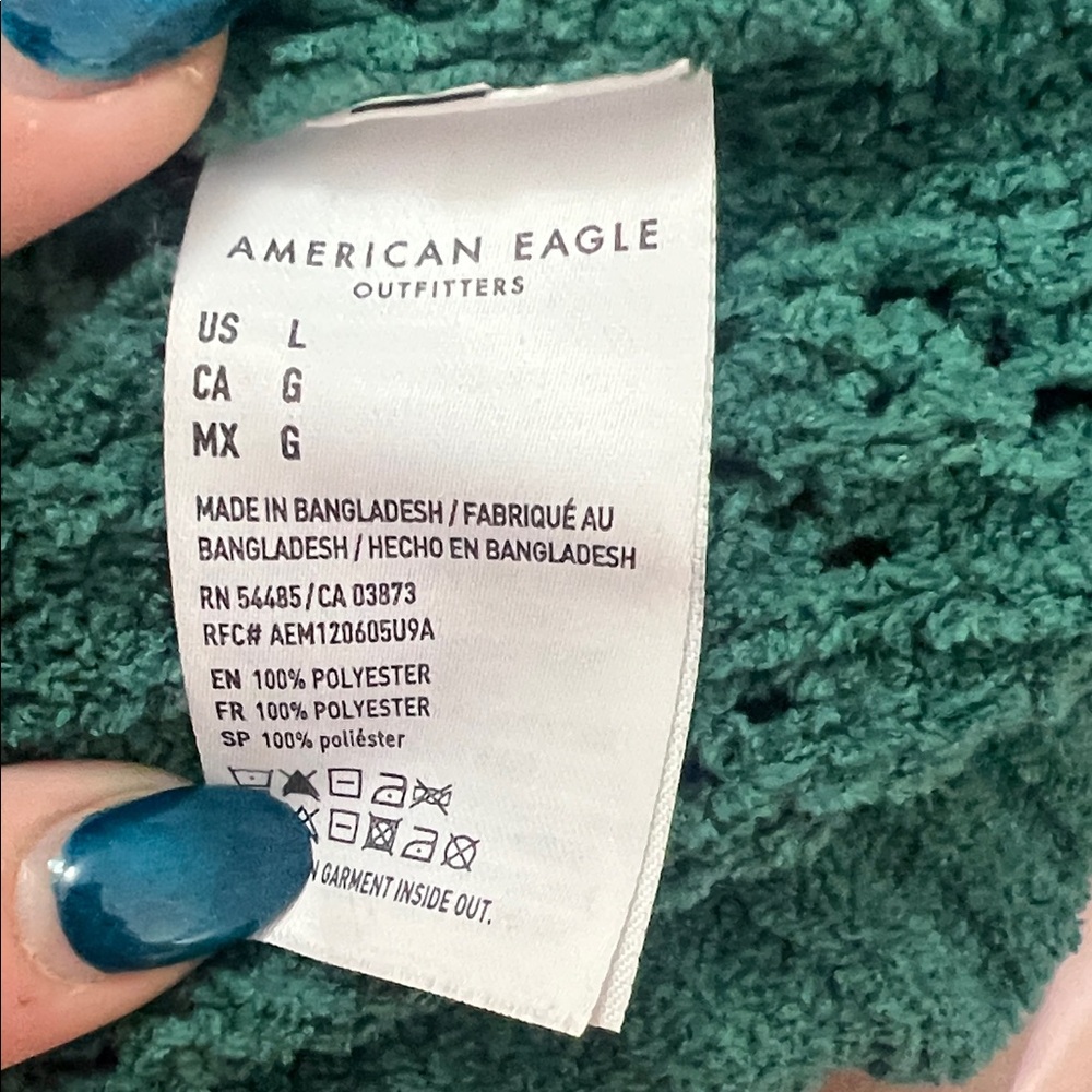 American Eagle Outfitters Teal Forest Green Eyelet Crew Neck Sweater - L - Picture 7 of 7